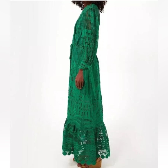 Like New House of Harlow 1960 Dress Morada boa Guipure emerald green lace sz Sm - Picture 9 of 12